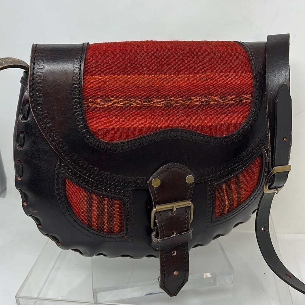 Hand Tooled Leather Aztec Blanket Shoulder Crossbody Bag